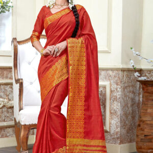 Red Tussar Silk Saree